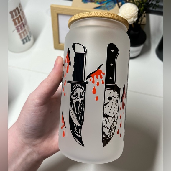Frosted Glass Tumbler with Horror Knife Design - Picture 3 of 6